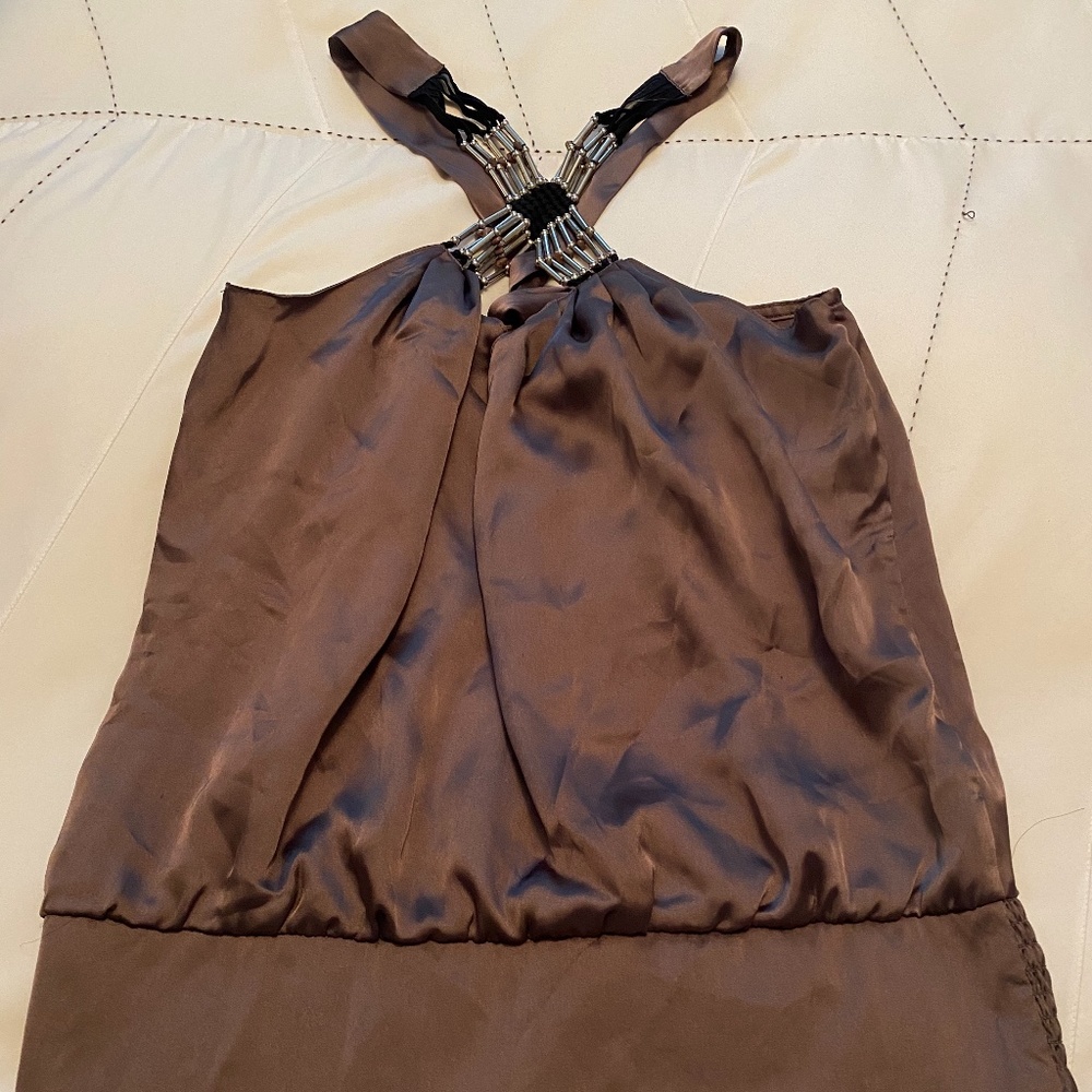 Bebe Halter Top with Beading at neckline